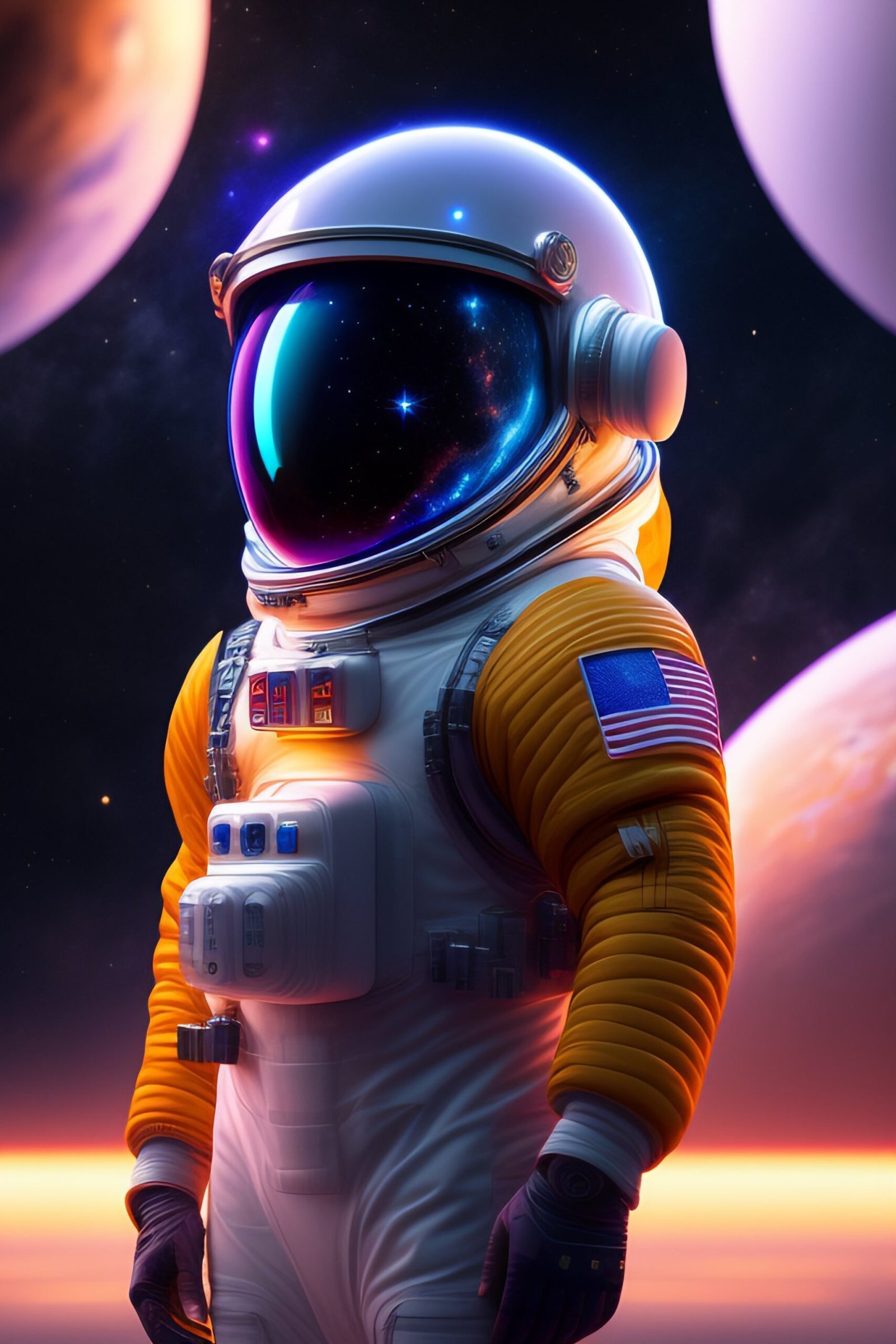 An astronaut wearing a helmet with a galaxy in the (1)