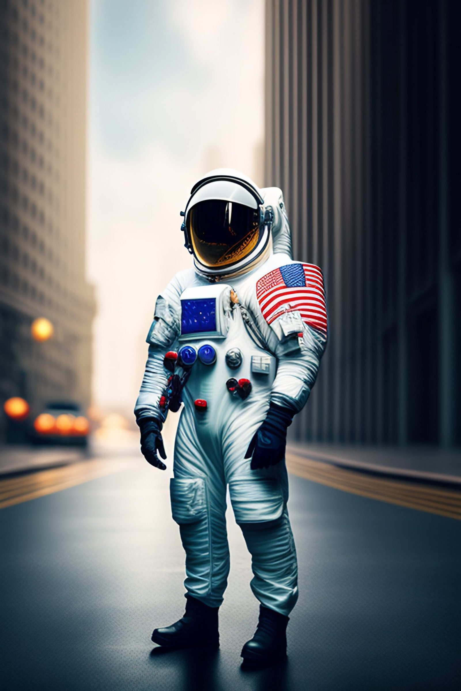 astronaut wearing siut in wall street